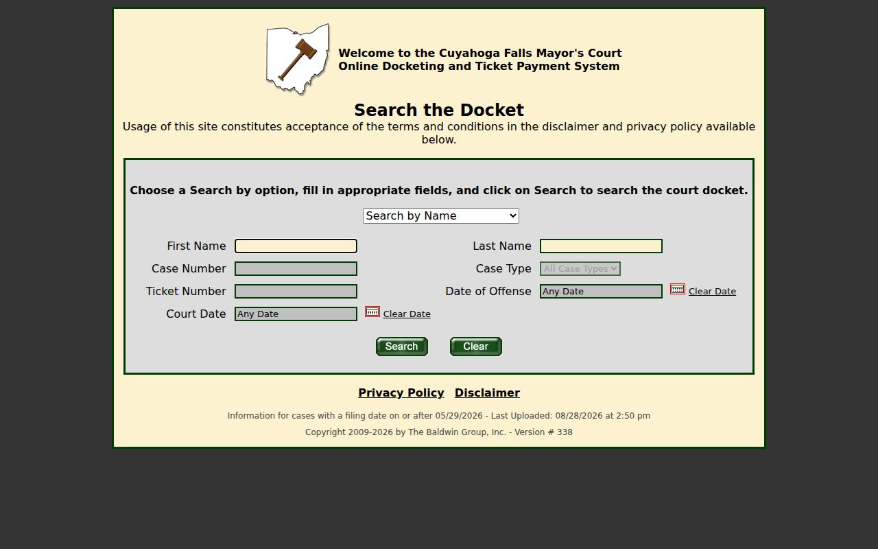 Cuyahoga Falls residents directory Mayor's Court docket search