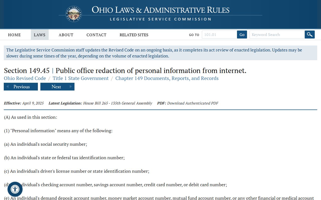 Cuyahoga Falls neighbors Ohio address redaction protections