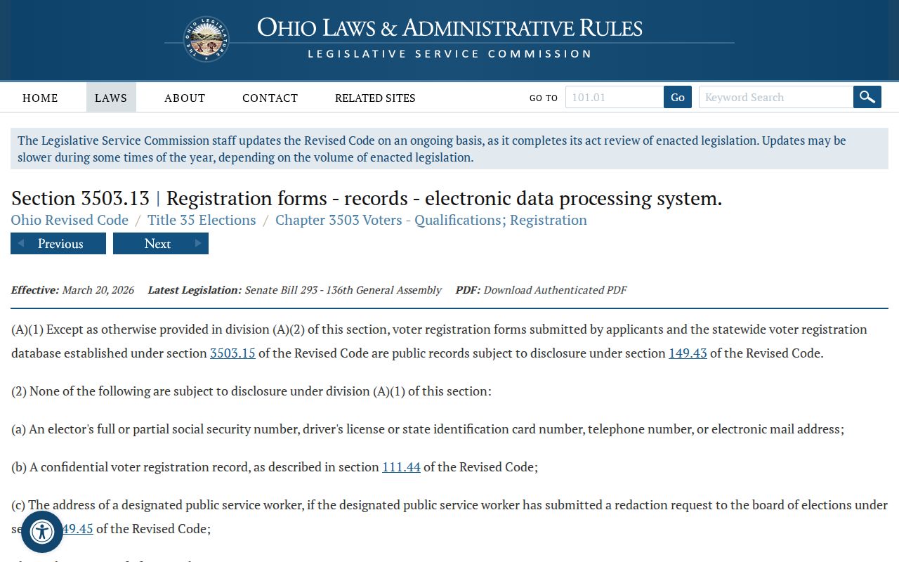 Cuyahoga Falls neighbors Ohio voter information exclusions