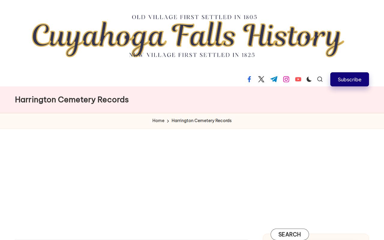 Cuyahoga Falls previous residents Harrington Cemetery historical records