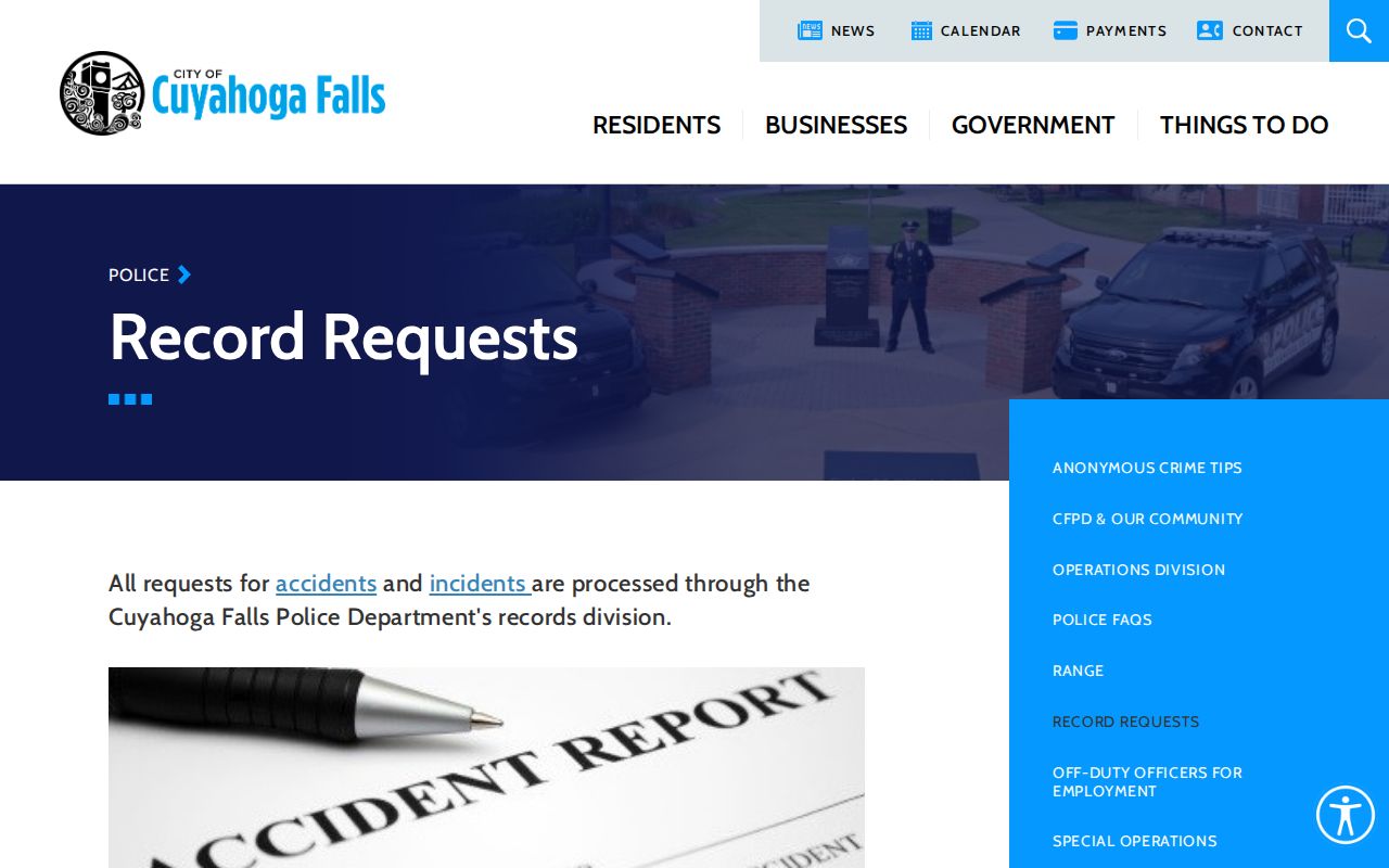 Cuyahoga Falls ZIP code directory and Police Records request channels